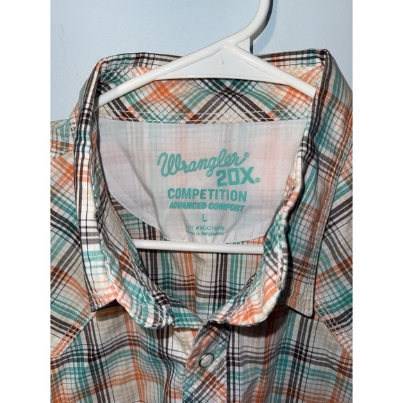 WRANGLER Men's 20X Competition Western Cowboy Plaid Pearl Snap Button Size L - Picture 3 of 6